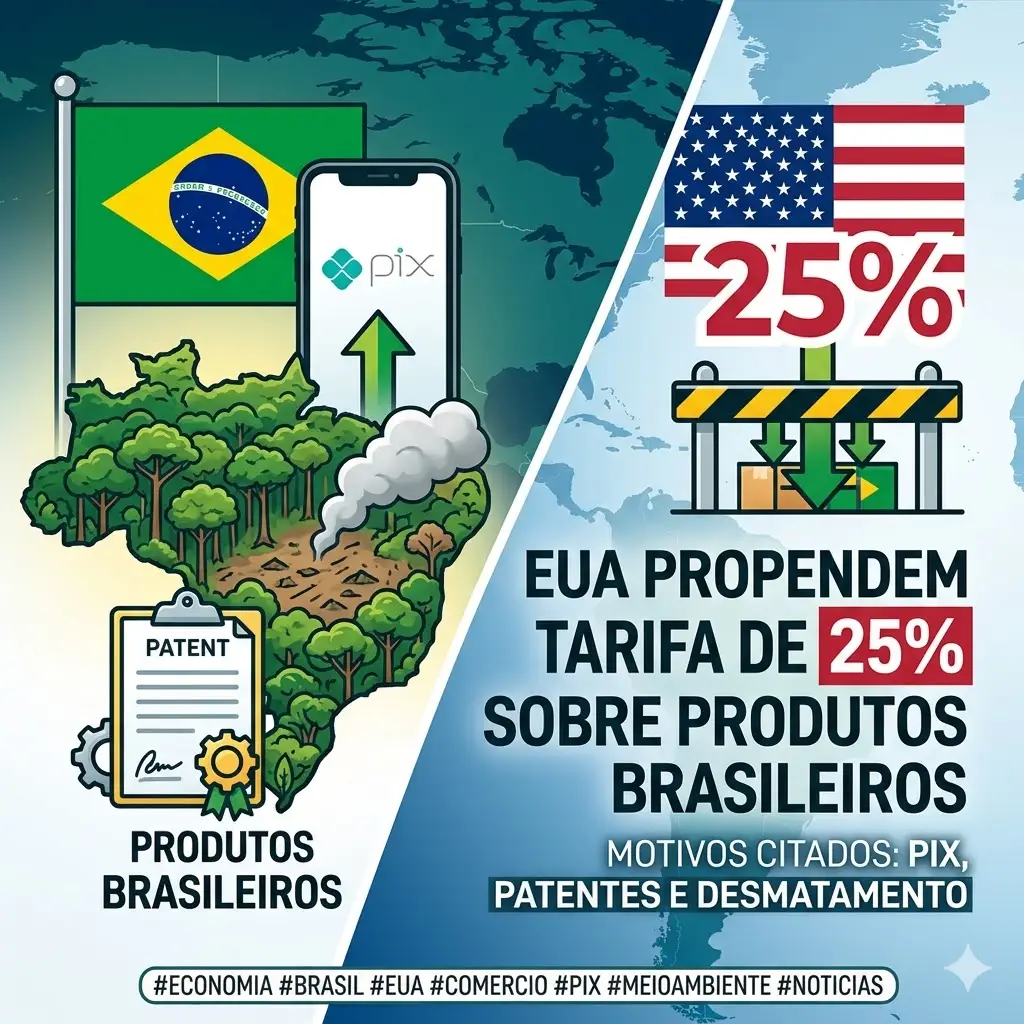 EUA propõem tarifa de 25% sobre produtos brasileiros e citam queixas sobre Pix, patentes e desmatamento