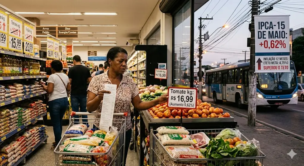 IPCA-15 sobe 0,62% em maio pressionado por alimentos e energia; inflação de 12 meses supera teto da meta