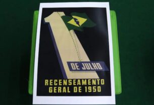 Material histórico do Recenseamento Geral de 1950 exposto na Casa Brasil do IBGE, fotografado em maio de 2024.