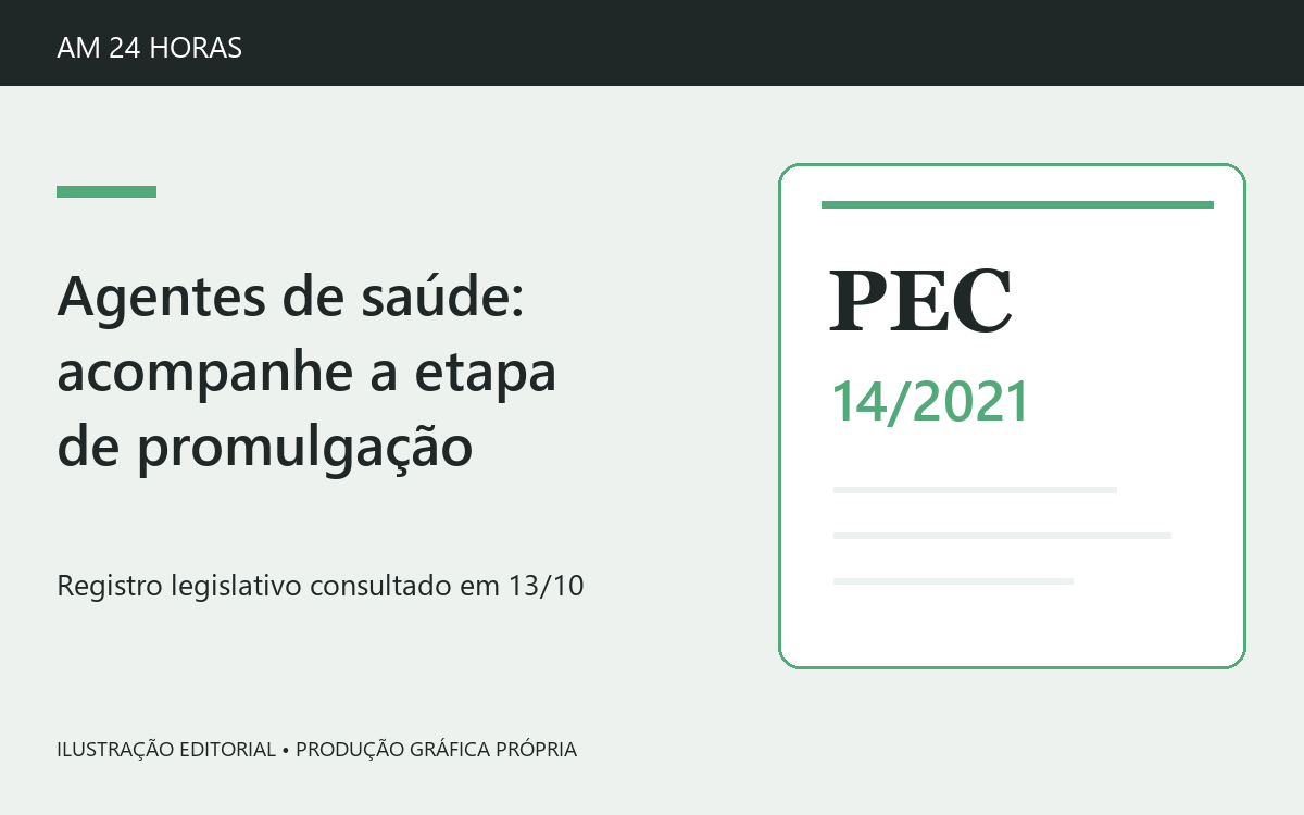 Ilustração editorial de documento genérico com PEC 14/2021 e orientação sobre promulgação; não representa documento oficial.